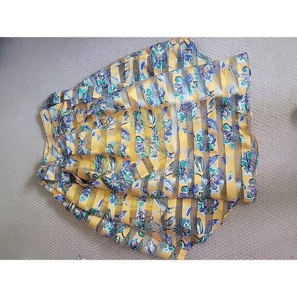 Banjul Women’s A-line High Low Skirt Yellow Size S Floral Pleated Striped Sheer - Picture 6 of 12